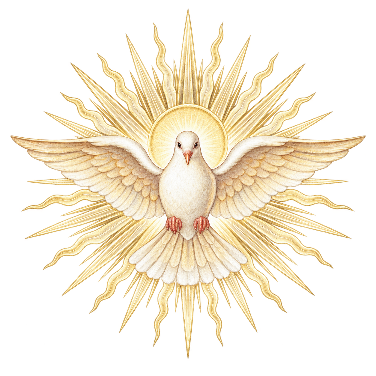 Paloma blanca con rayos dorados, símbolo del Espíritu Santo
